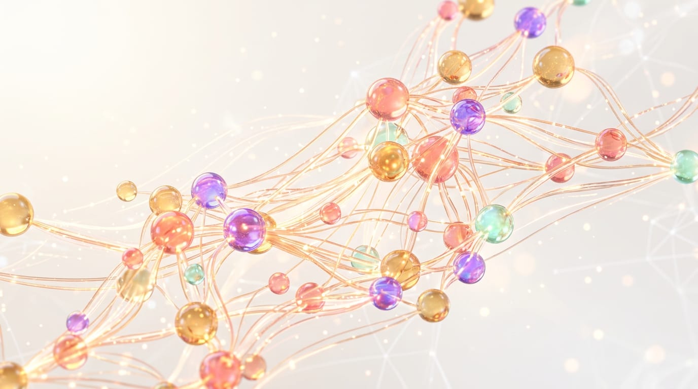 Abstract illustration of a bright neural network connecting many points of light